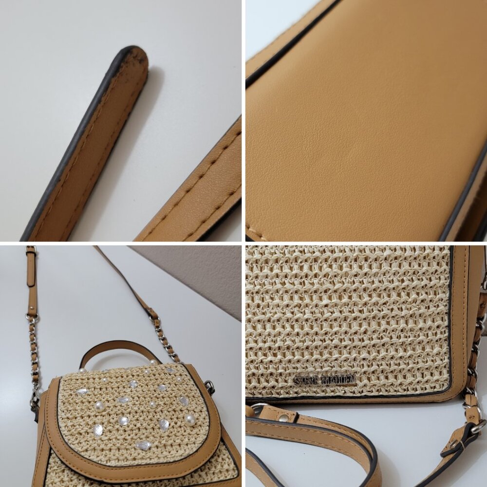 Steve Madden Woven Pearl Embellished Crossbody Top Handle Bag - Picture 5 of 6